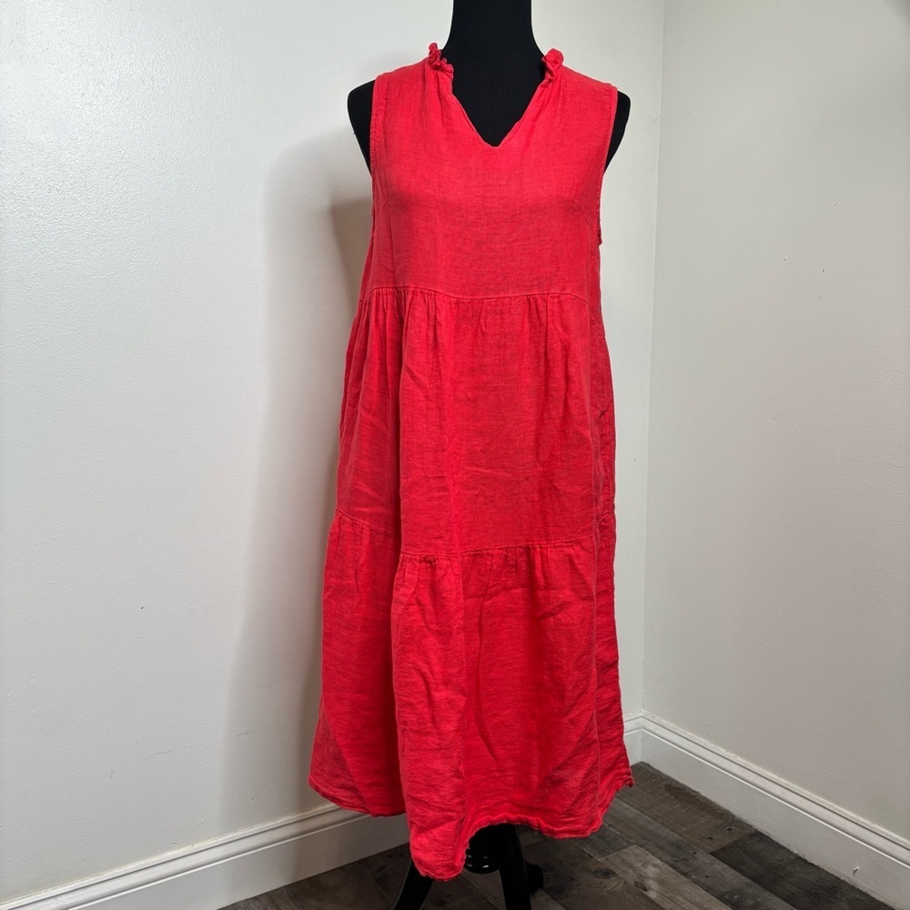 Le Ragazze Made In Italy‎ 100% Linen V-Neck Sleeveless Midi Dress Size Small